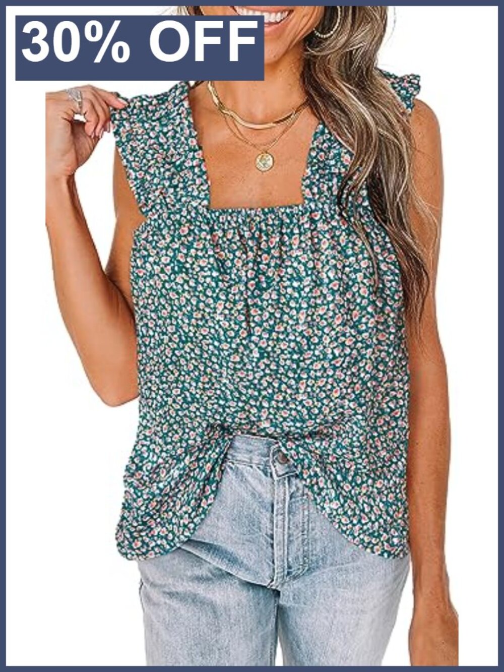 Boho Floral Tank Top Shirred Straps Pleated Sleeveless Summer Blouse